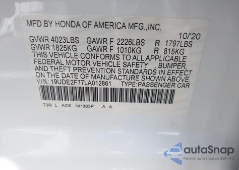 2020 Acura Ilx Premium Package/Technology Package из США, поврежденный, VIN 19UDE2F77LA012861